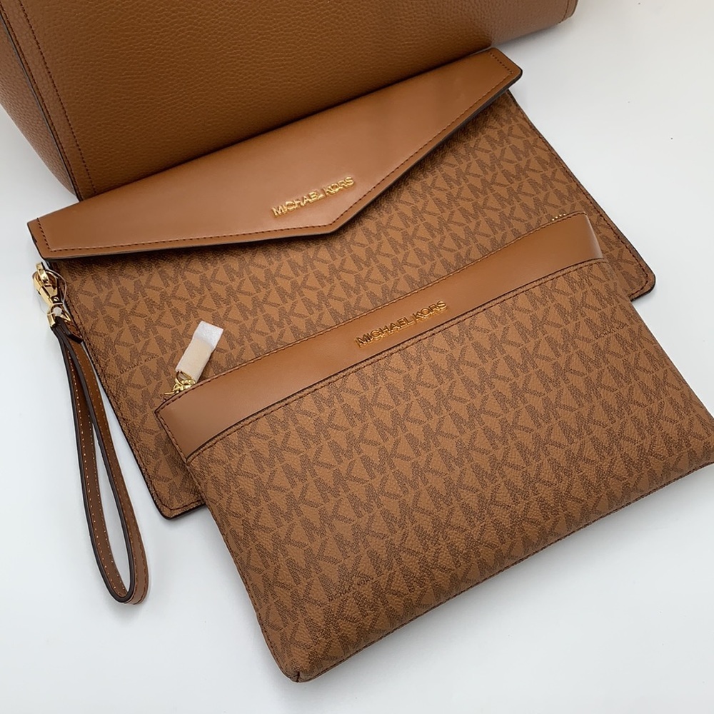 MICHAEL KORS 
Maisie Large Pebbled Leather 3-in-1 Tote Bag LUGGAGE SIGNATURE - Picture 13 of 13